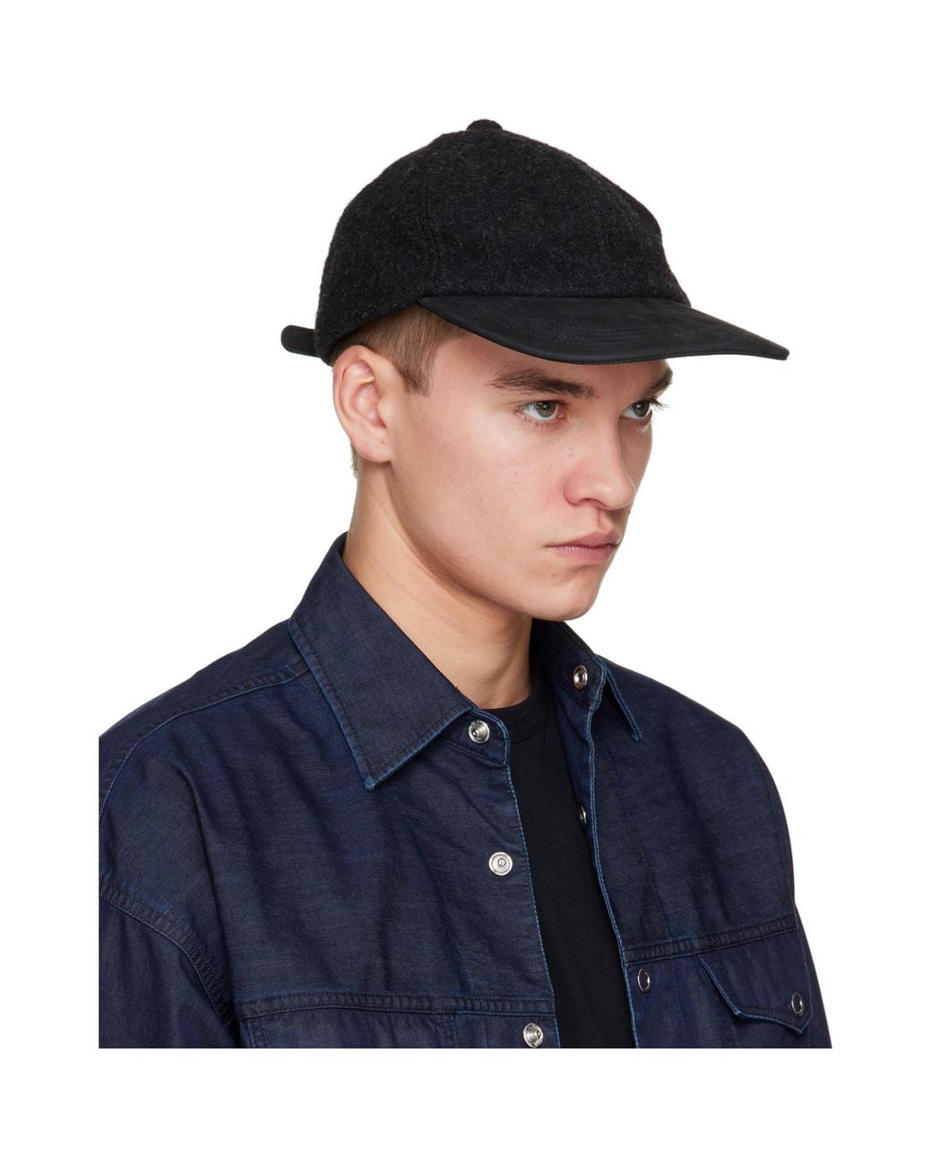 Comme des Garçons Blue Wool & Leather Cap for men