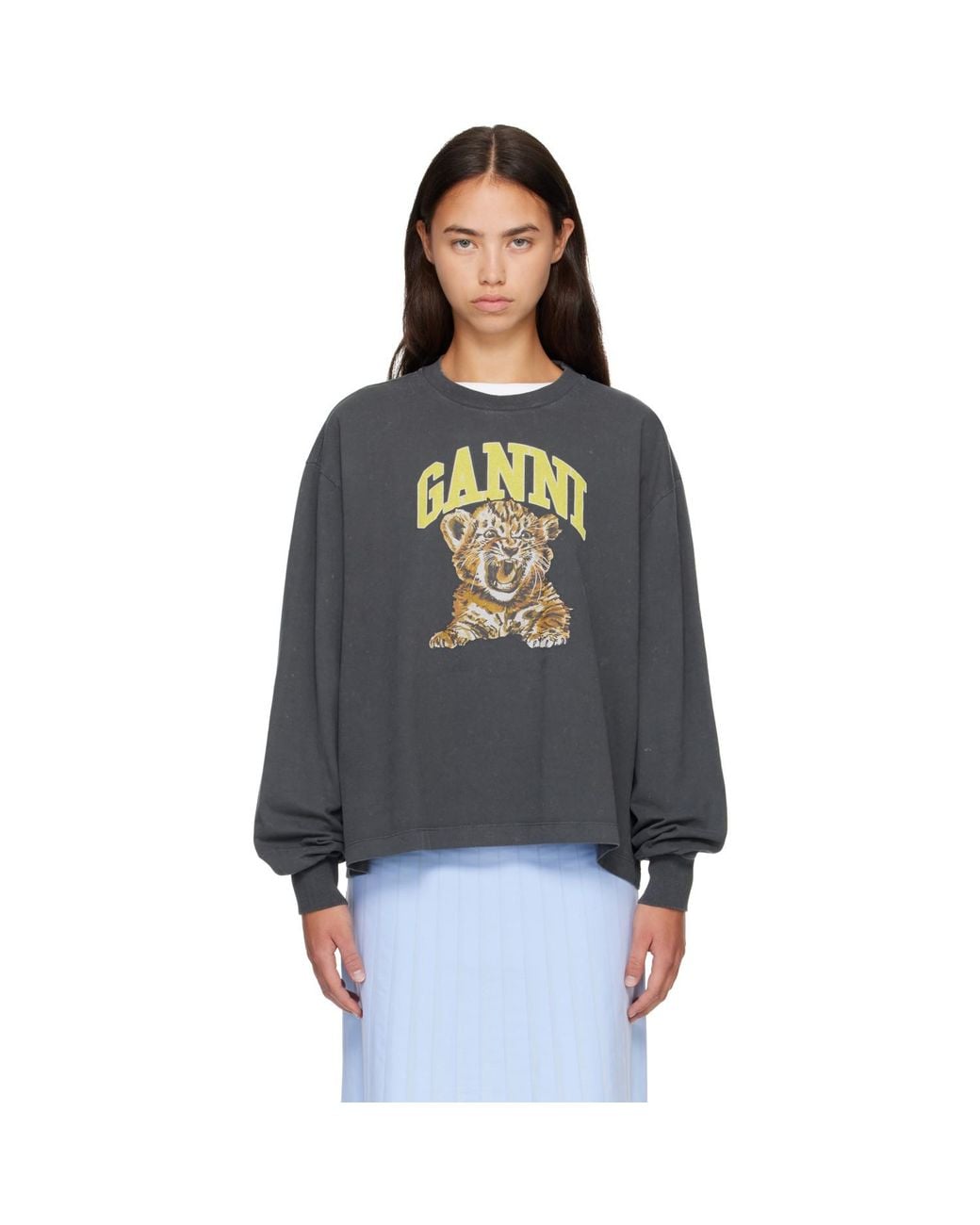 Ganni Blue Tiger Long-Sleeve T-Shirt