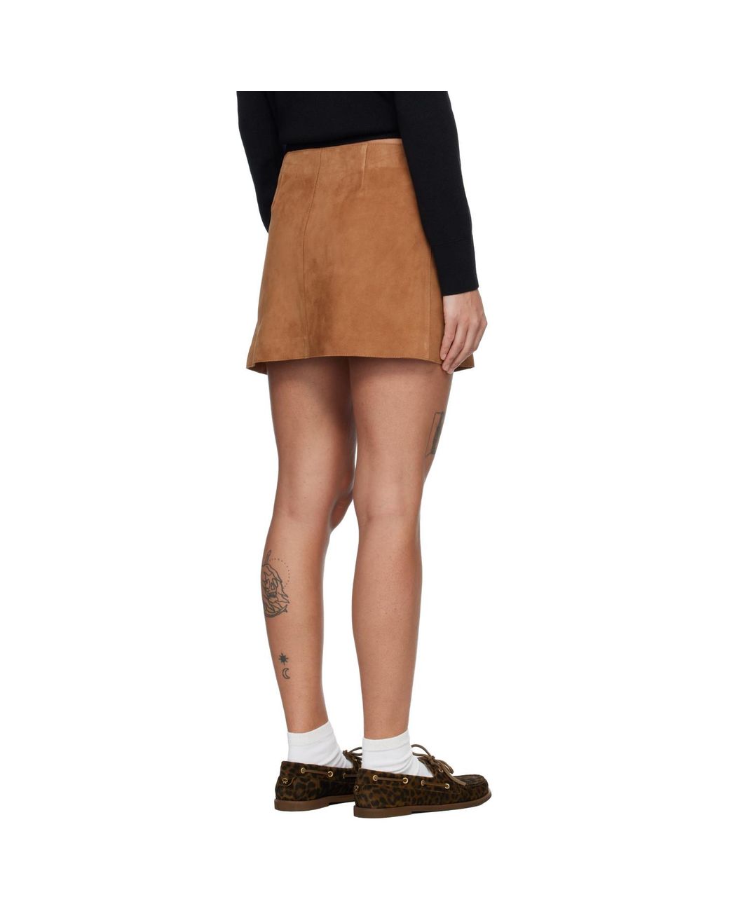 AMI Black Tan Goat Leather Big Buckle Belted Miniskirt