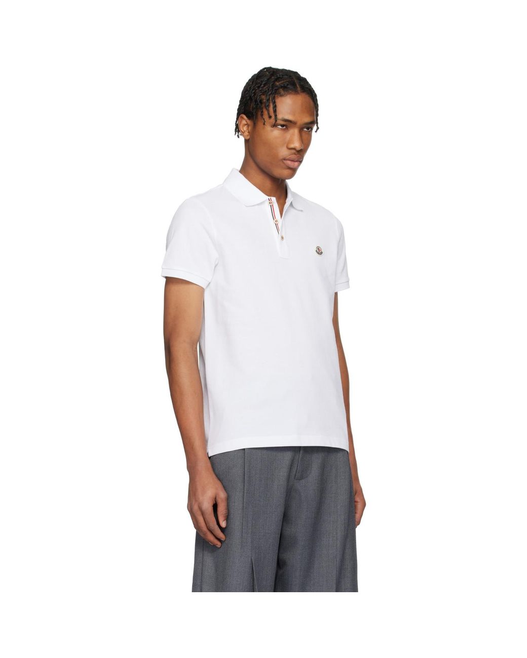 Moncler White Logo Patch Cotton Polo for men
