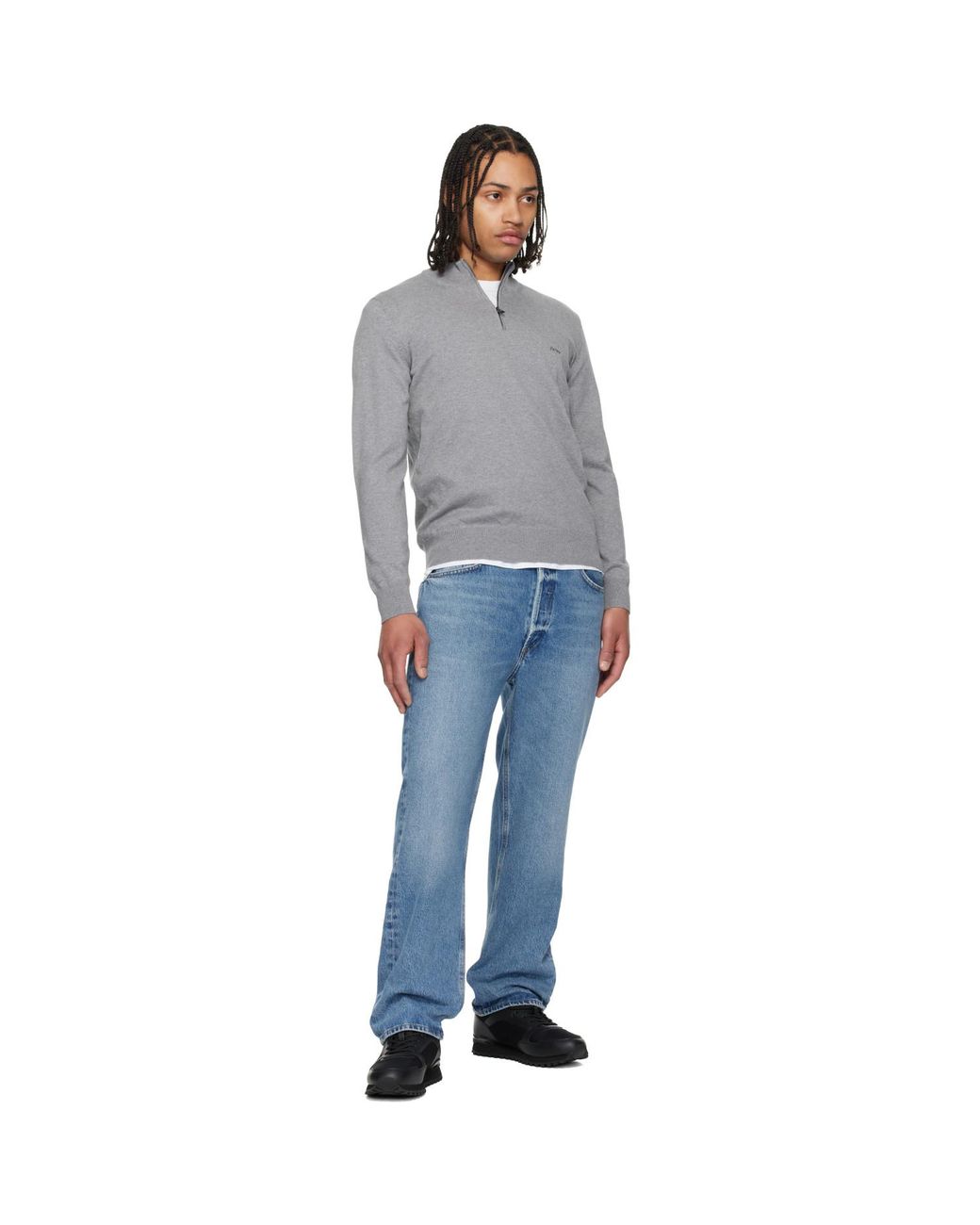 Boss Black Zip-neck Knitted Cotton Track Jacket for men