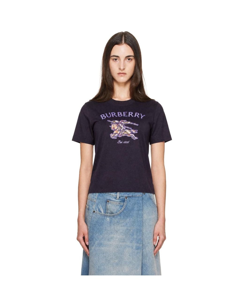 Burberry Blue Knight Check Cotton T-Shirt