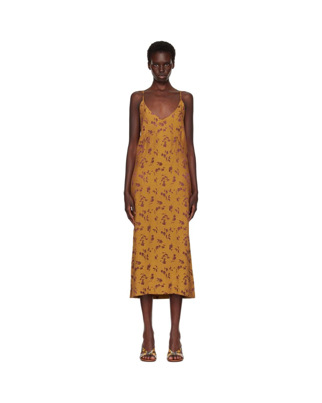 Dries Van Noten Brown Tan Jacquard Midi Dress
