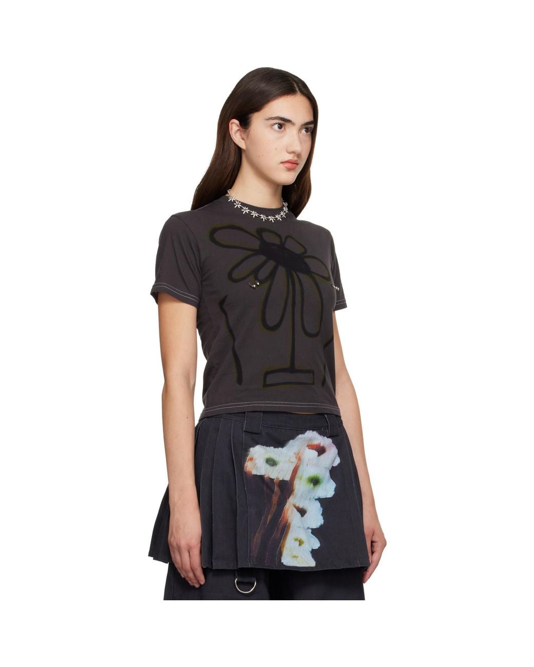 Collina Strada Black Flower Pot Pierced T-Shirt