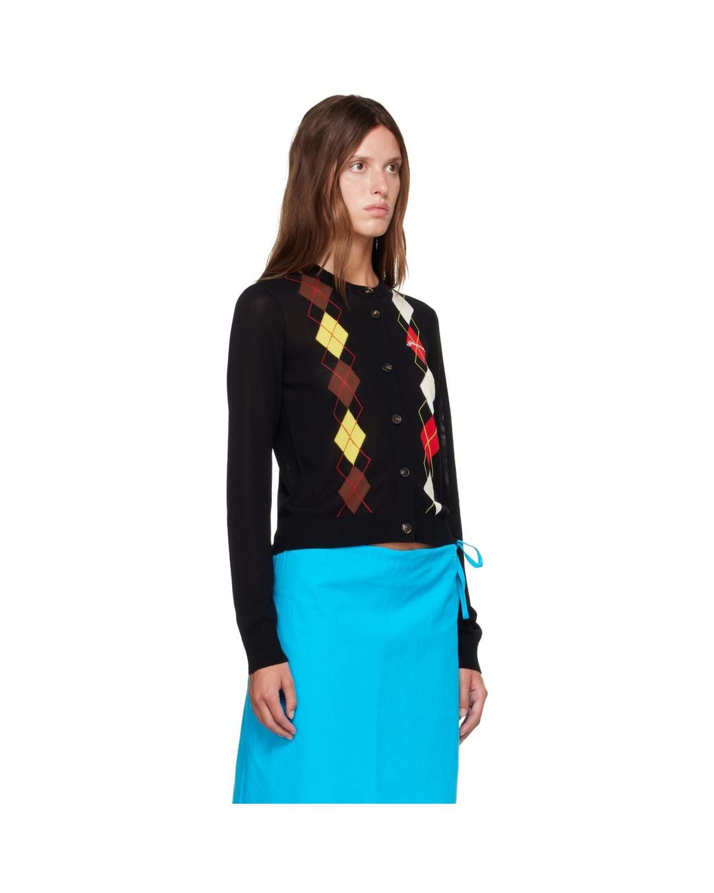 Ganni Blue Argyle Cardigan