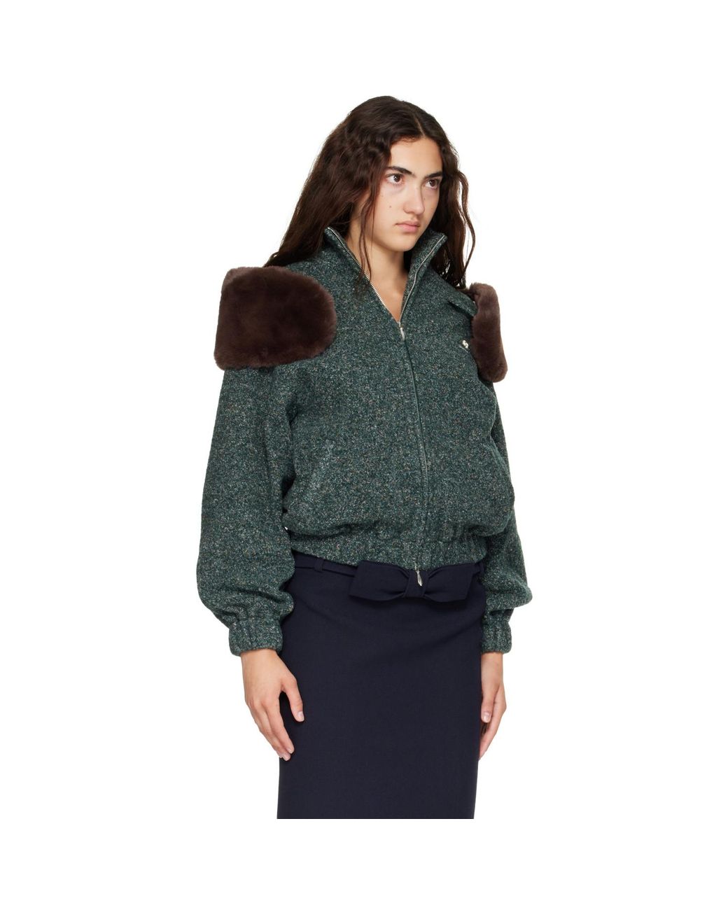 ShuShu/Tong Green Decorative Faux-Fur Loose Jacket