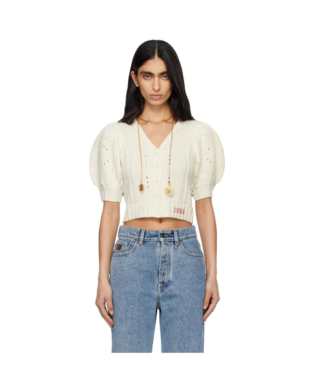 Chloé Blue Puff-Sleeve Wool & Cashmere Knit Cardigan