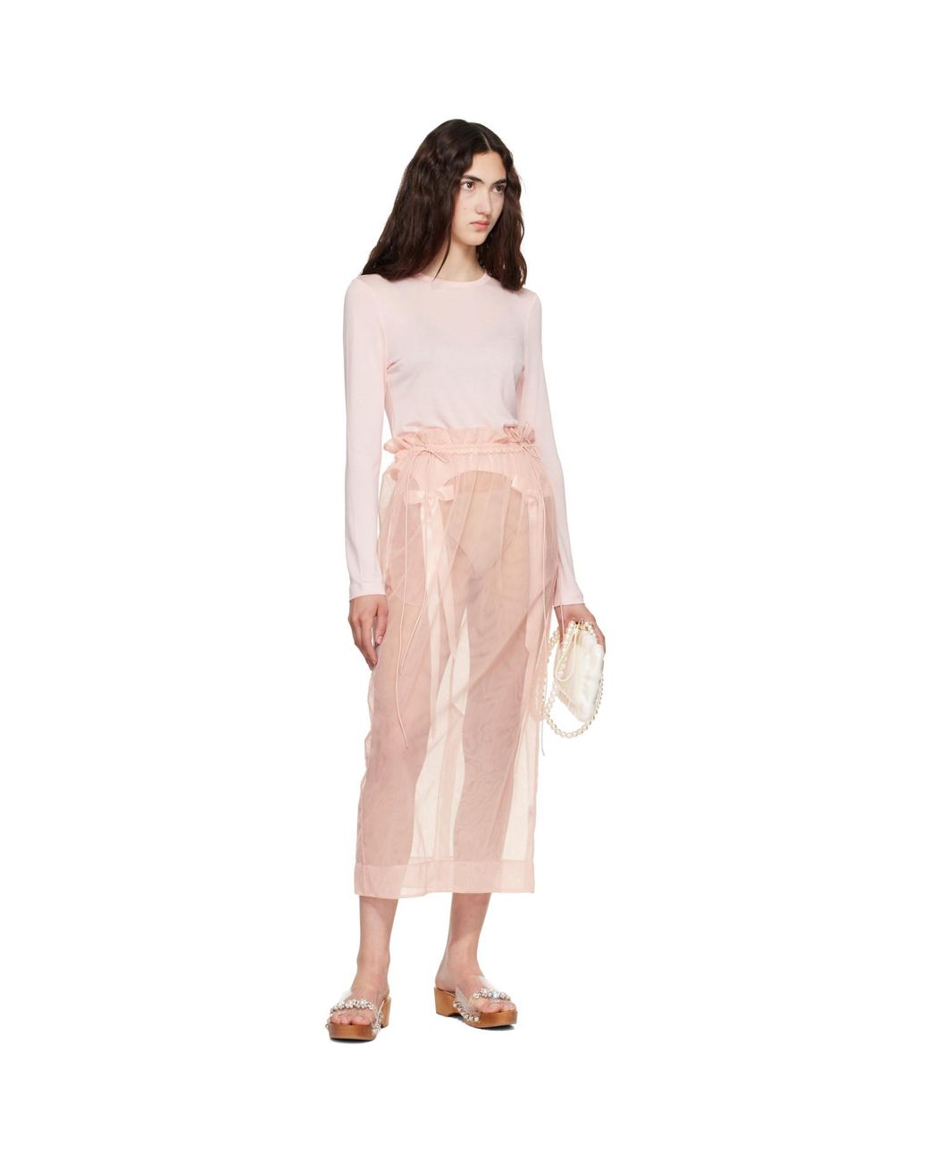 Simone Rocha Pink Gathered Waist Cord Midi Skirt