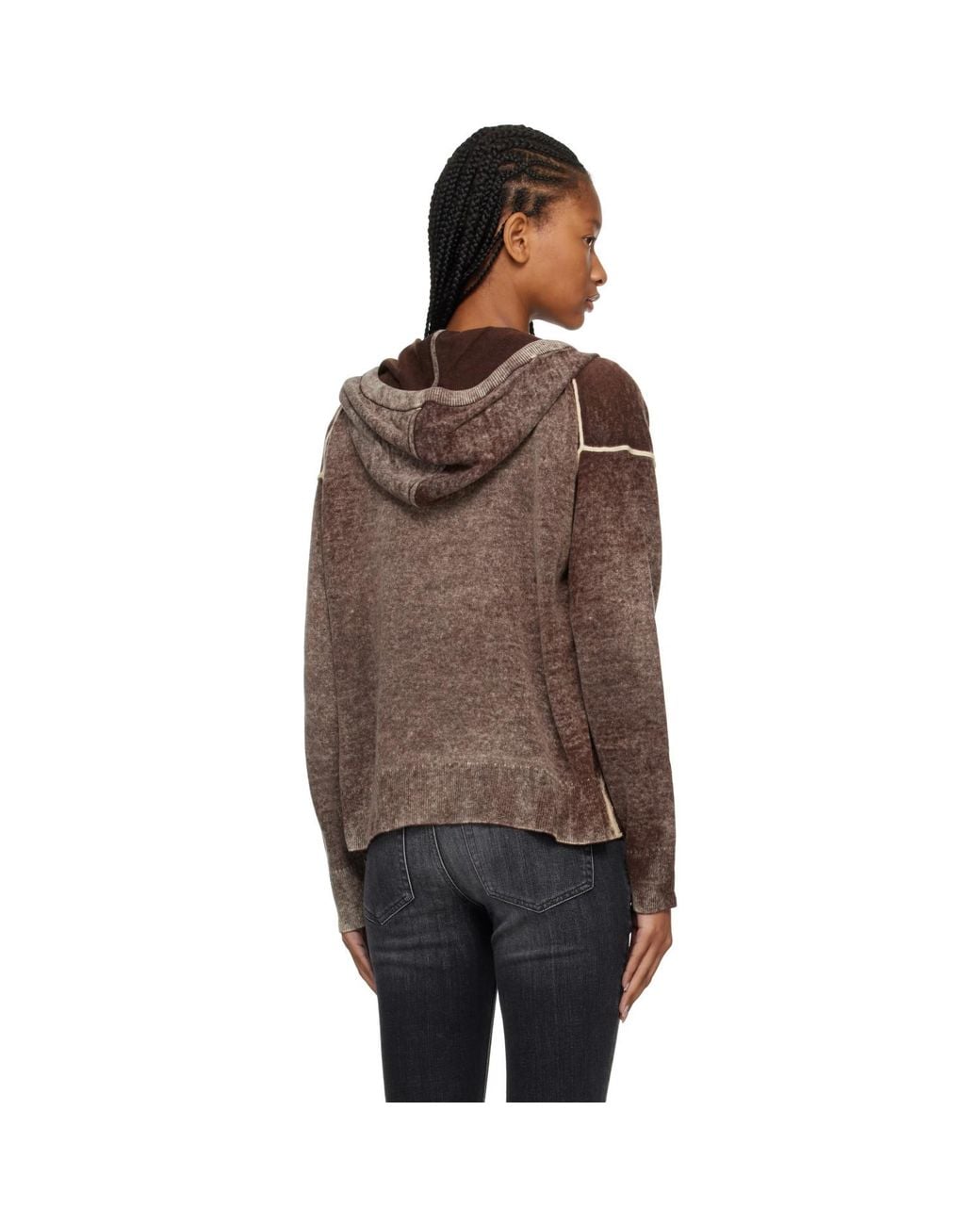 DIESEL Brown Wool Reverse-Print Hoodie