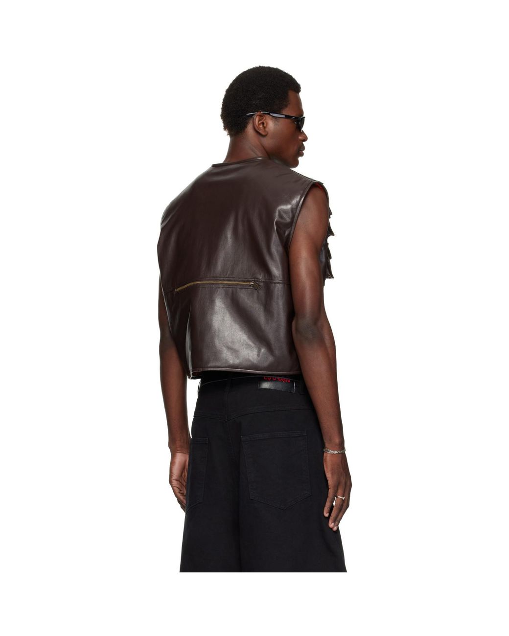 Lu'u Dan Black Workwear Faux-Leather Vest for men