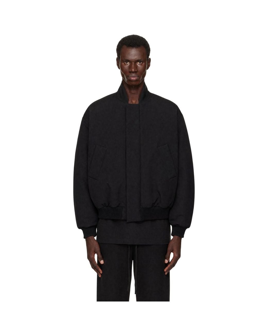 Fear Of God Black Twill Stand Collar Bomber Jacket for men