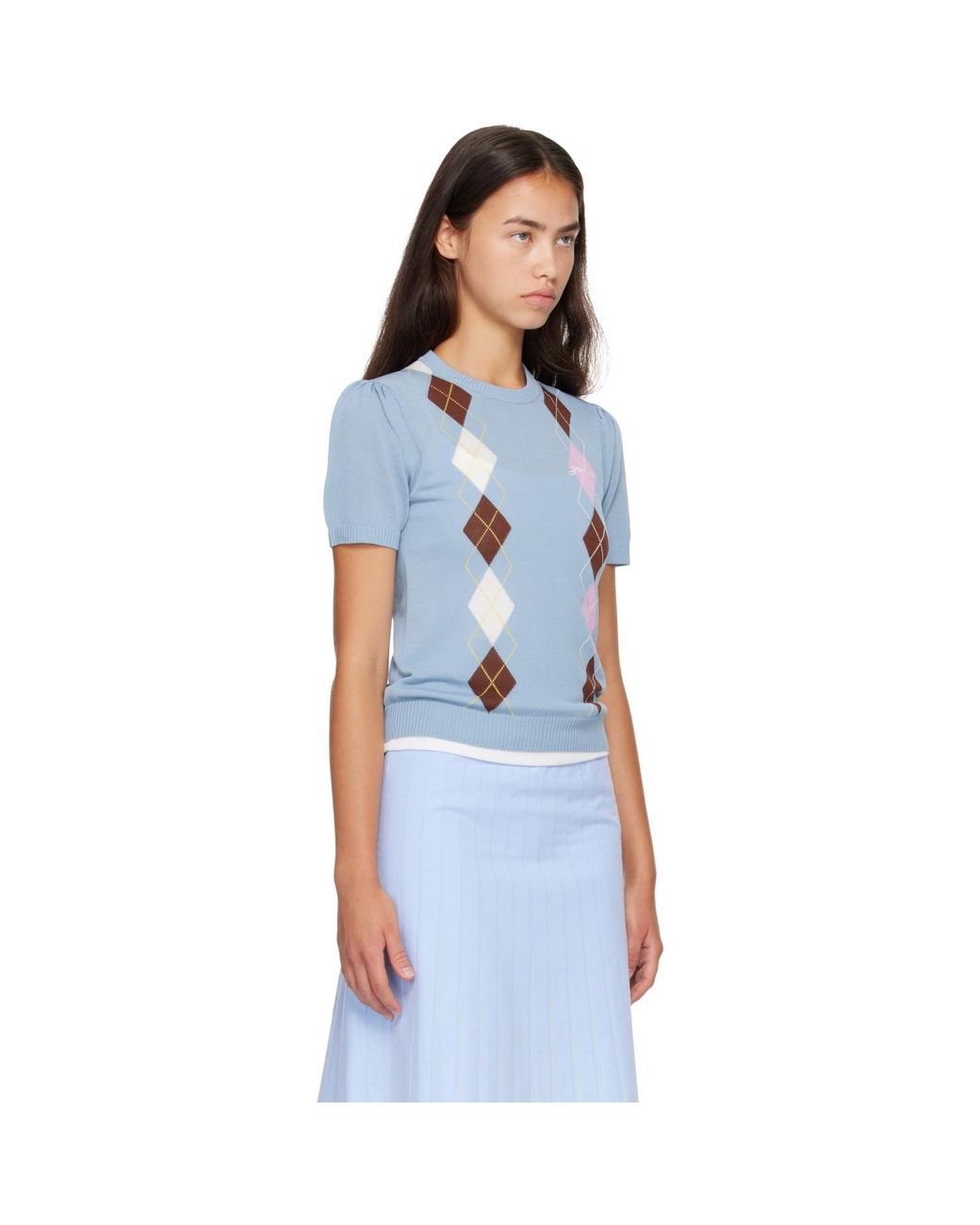 Ganni Blue Argyle Sweater