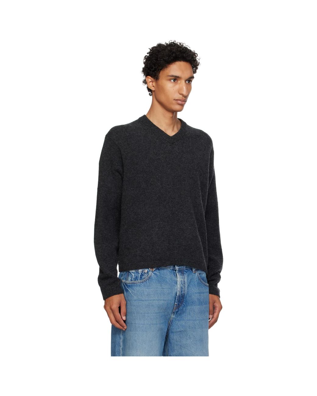 Lady White Co. Black Wool V-Neck Sweater for men