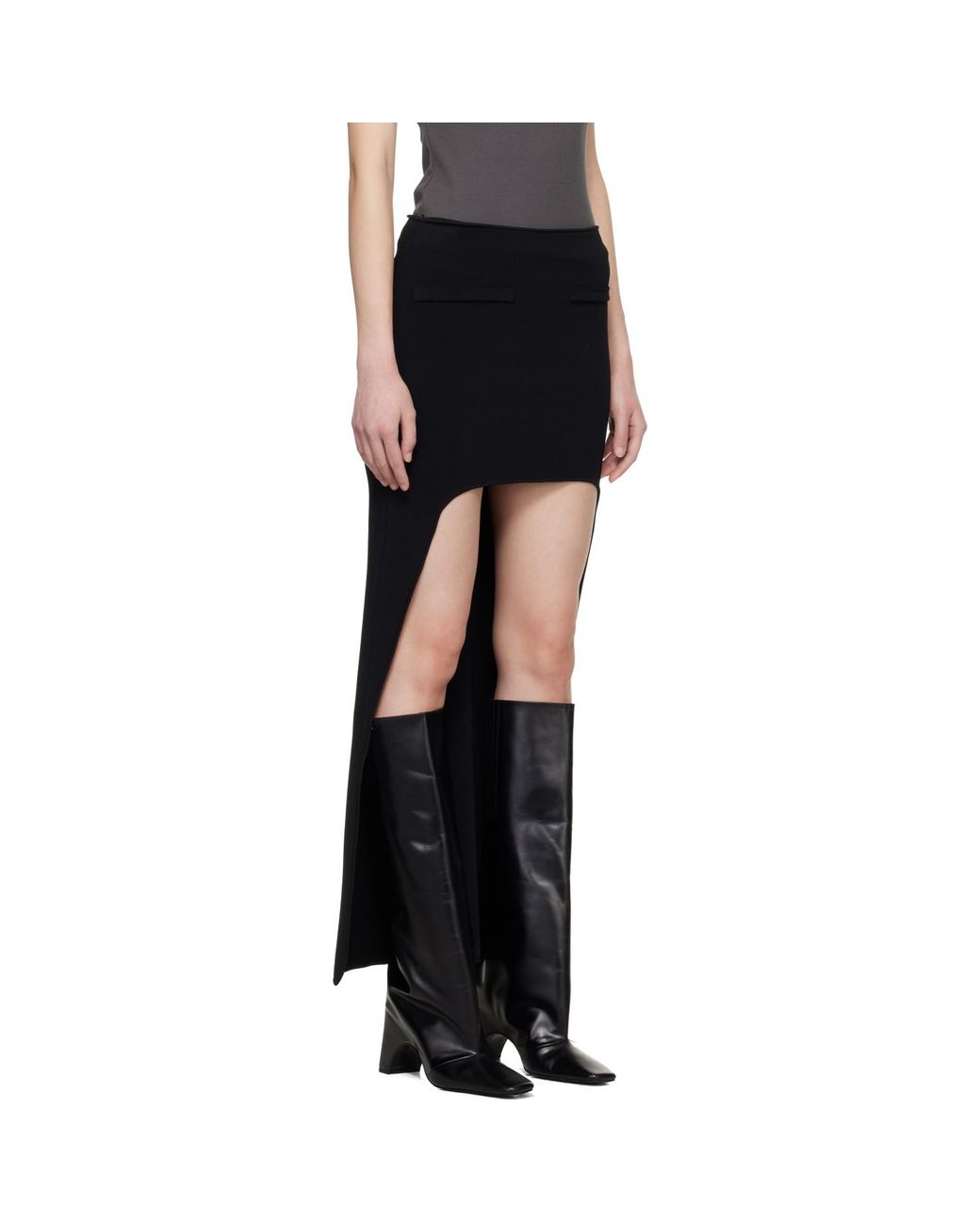 Courreges Black Circle Edged Long Knit Midi Skirt