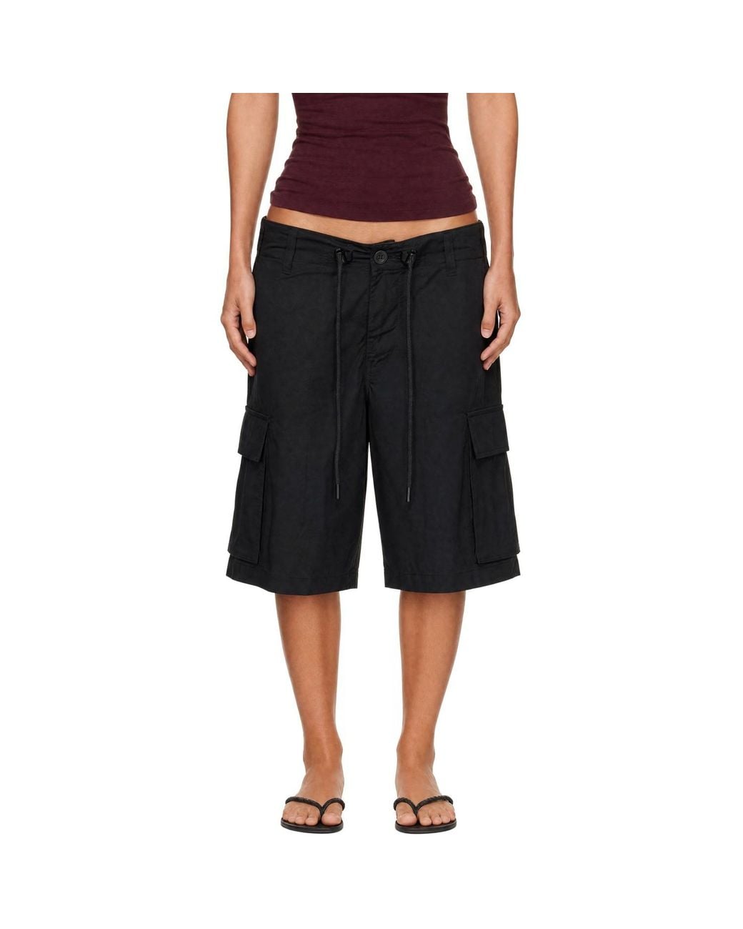 Skims Black Woven Cotton Oversized Cargo Shorts