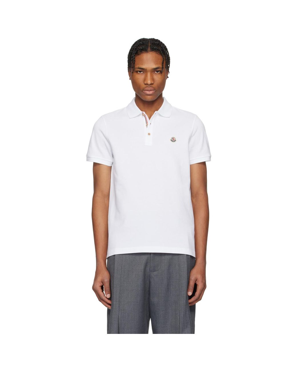 Moncler White Logo Patch Cotton Polo for men