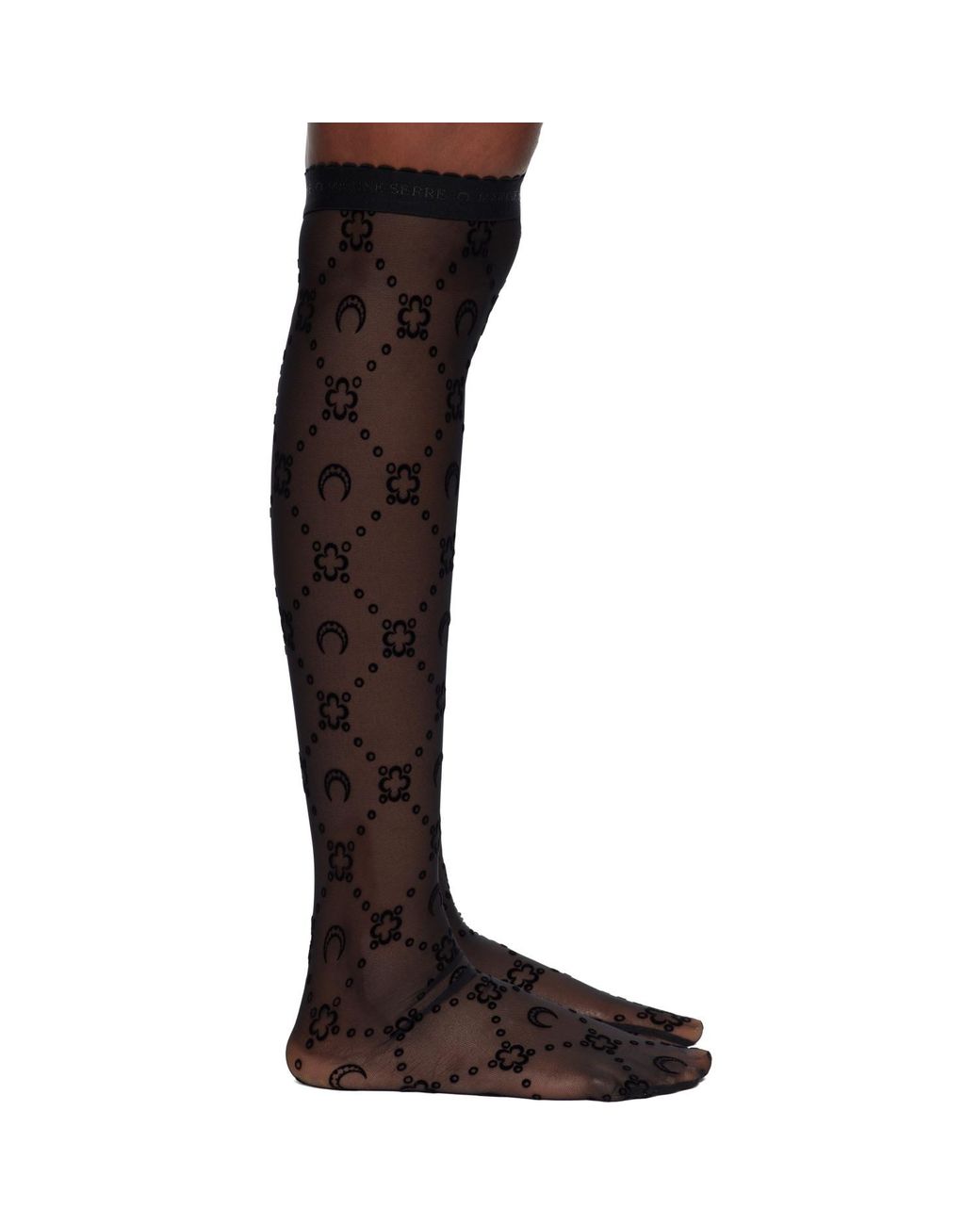 MARINE SERRE Black Moonogram Mesh Flock Long Socks