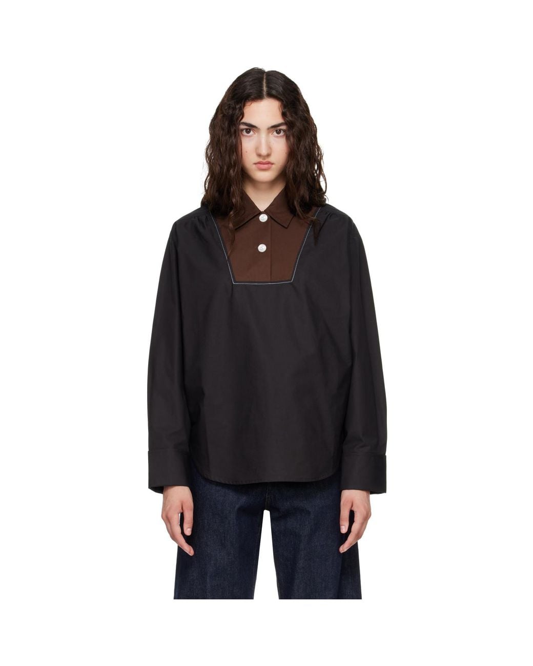 Marni Black Contrast Bib Insert Poplin Shirt