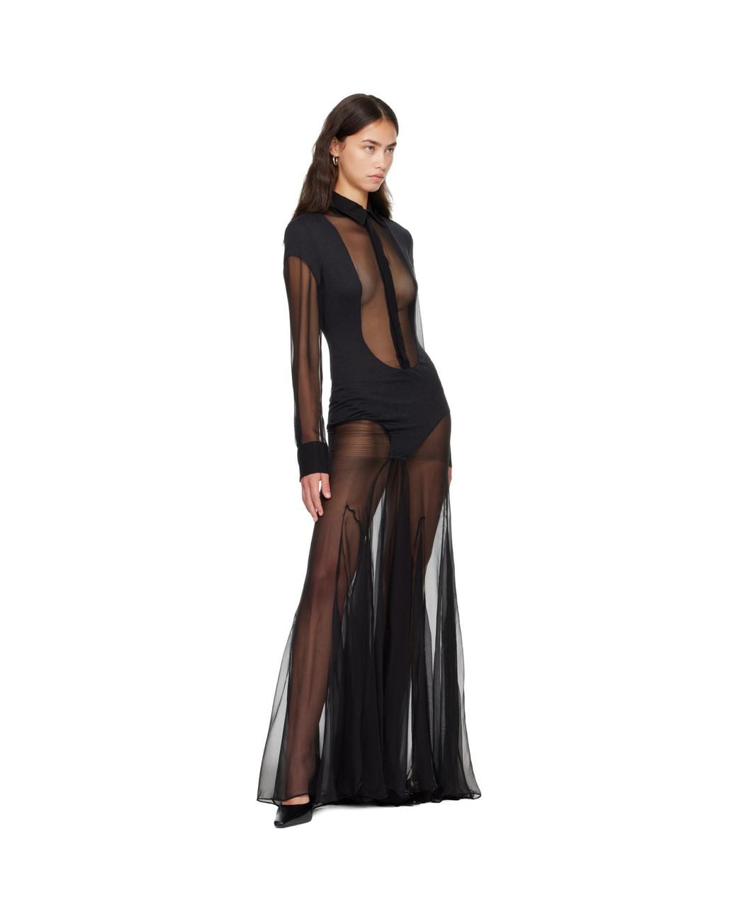 Jean Paul Gaultier Black Silk Bi Material Maxi Dress