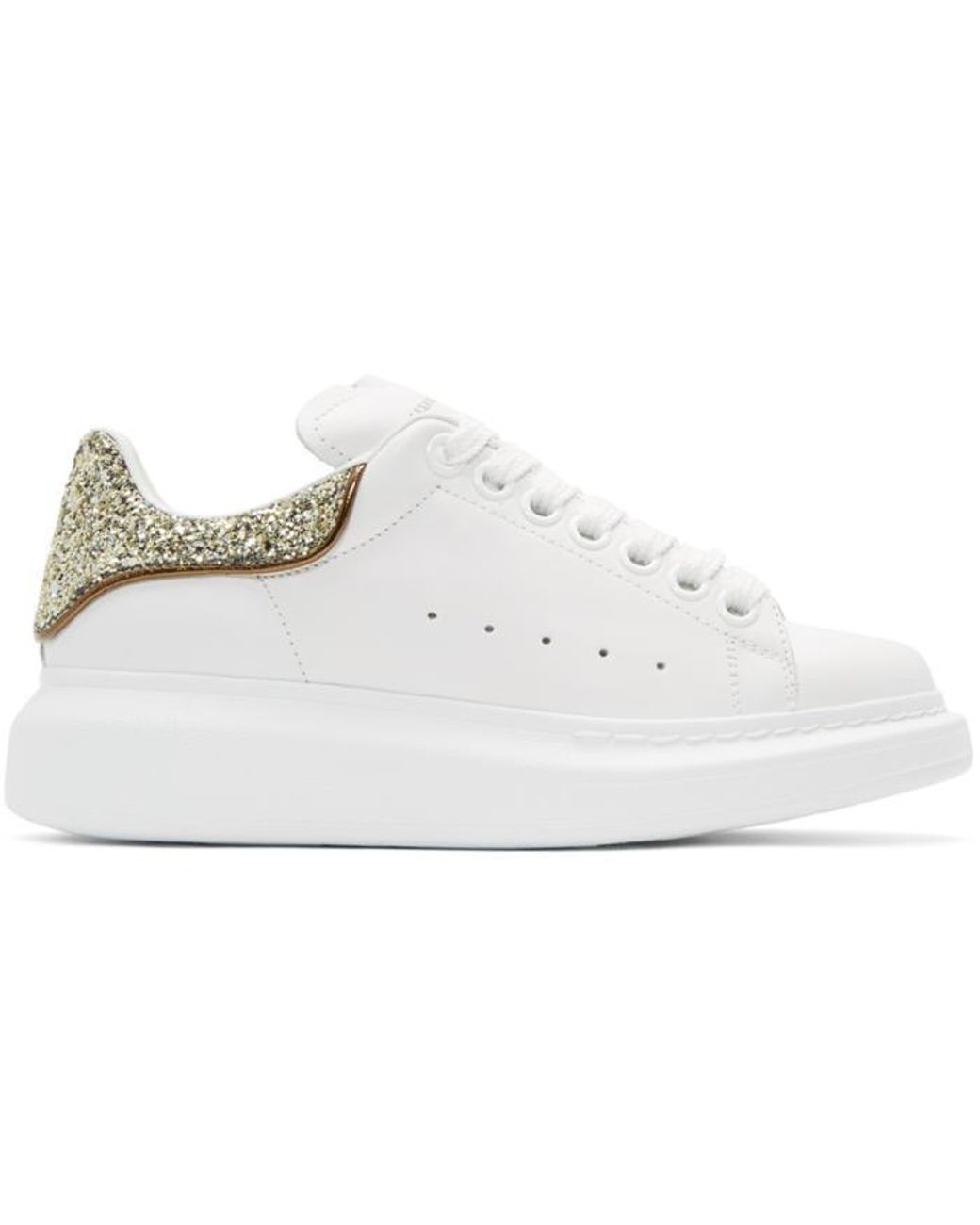 Alexander McQueen White & Gold Glitter Oversized Sneakers | Lyst