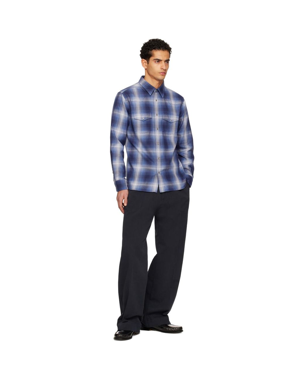 Tom Ford Blue Grand Degrade Check Western Shirt for men