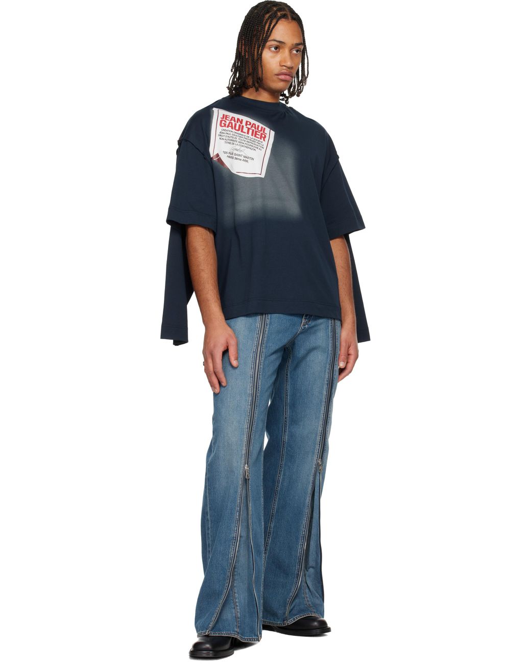 Jean Paul Gaultier 'The Gaultier Label' Double T-Shirt in Blue for