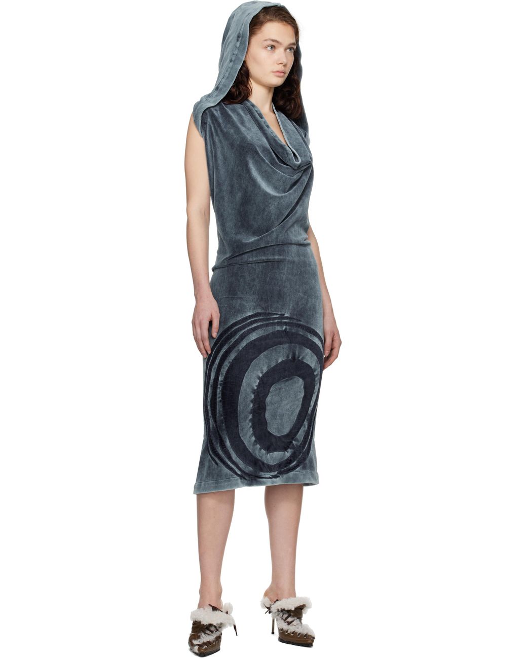 MASHA POPOVA Black Open Back Cowl Neck Hoodie Minidress