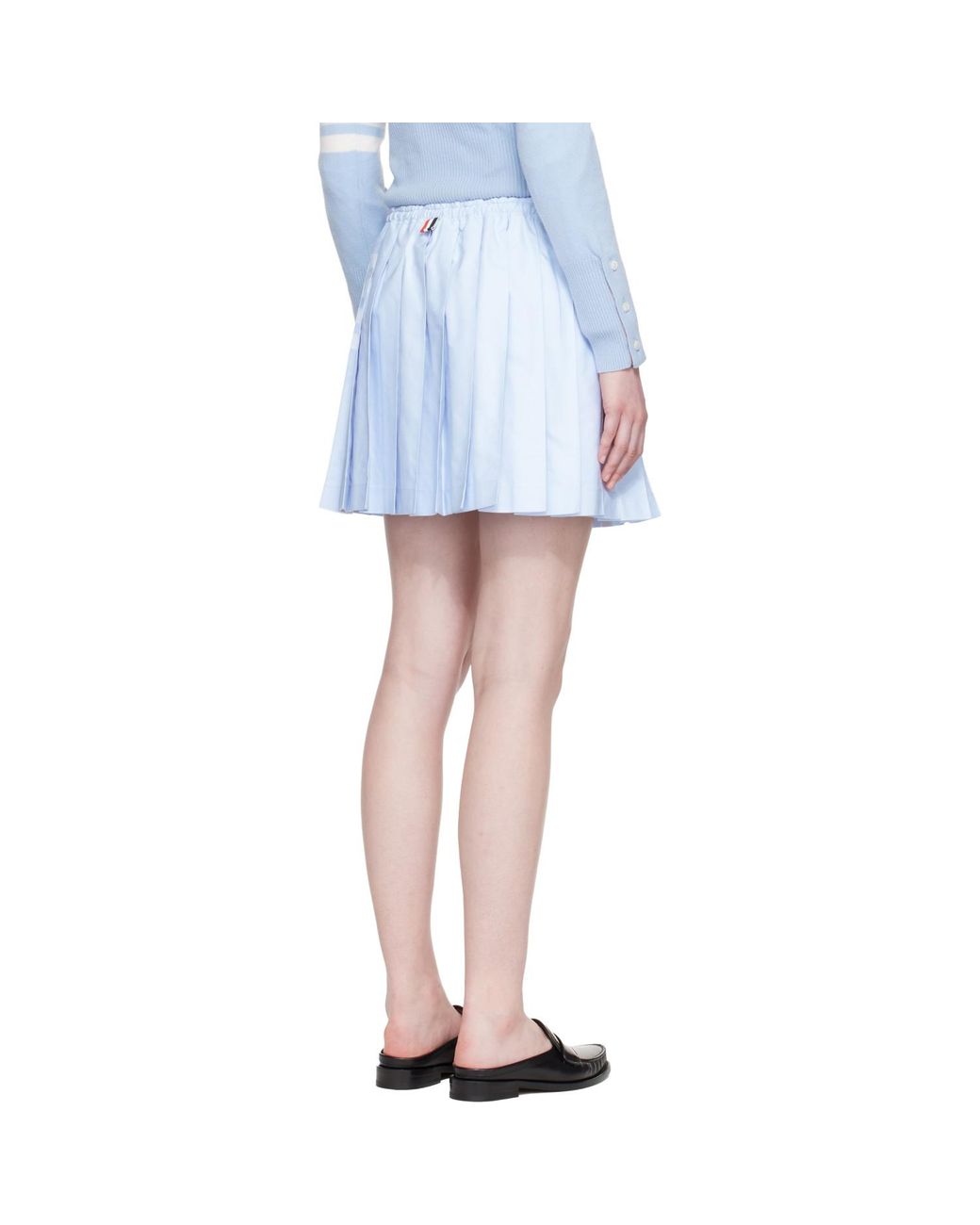 Thom Browne Blue Oxford 4-Bar Drawstring Pleated Miniskirt