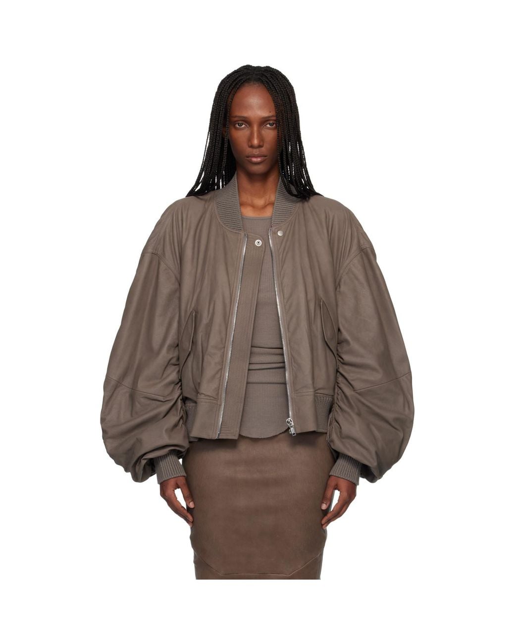 Rick Owens Brown Temple Secchia Flight Leather Jacket