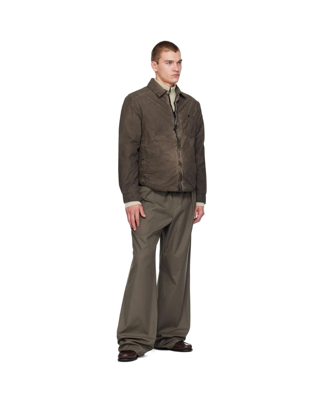 C P Company Brown Flatt Nylon Lens Padded Zipped Overshirt for men