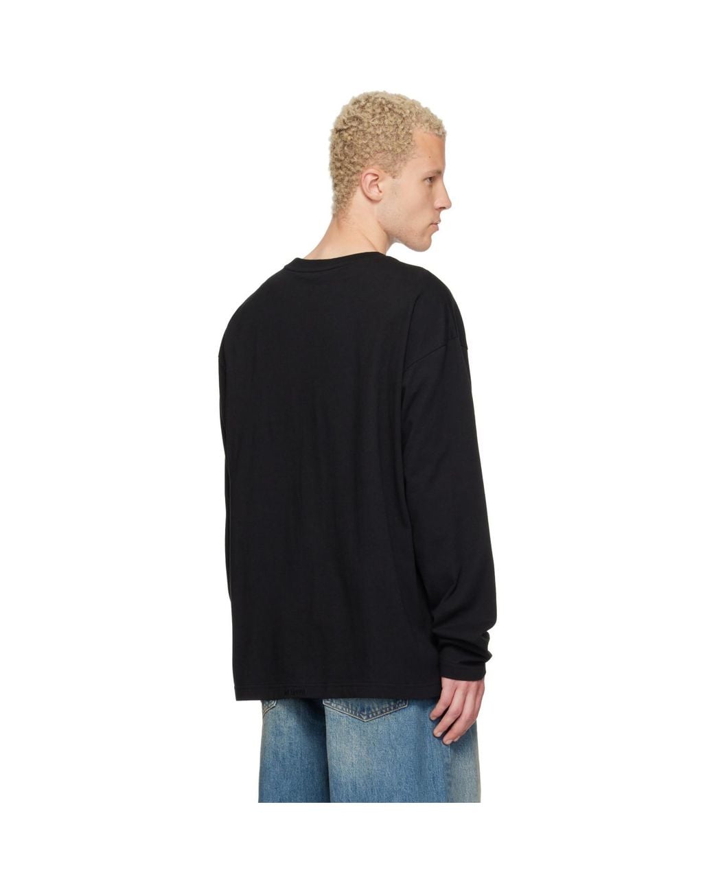 we11done Black Gradient Logo Long-Sleeved T-Shirt for men