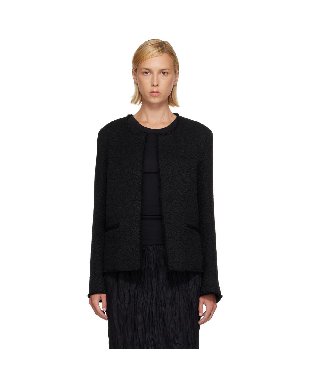 Totême Black Open-Front Bouclé Blazer