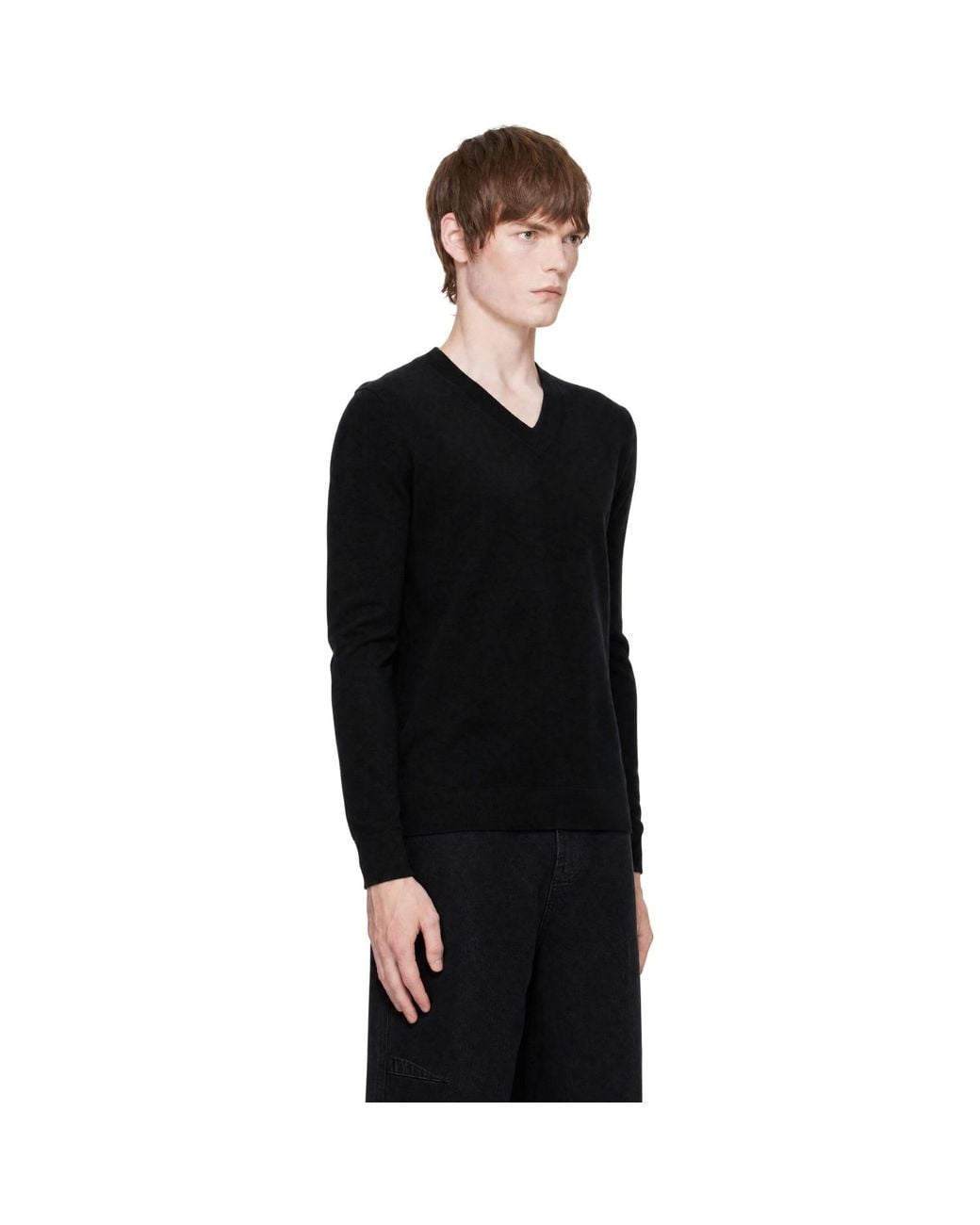 Entire studios Black Knit Cashmere V-Neck Sweater for men