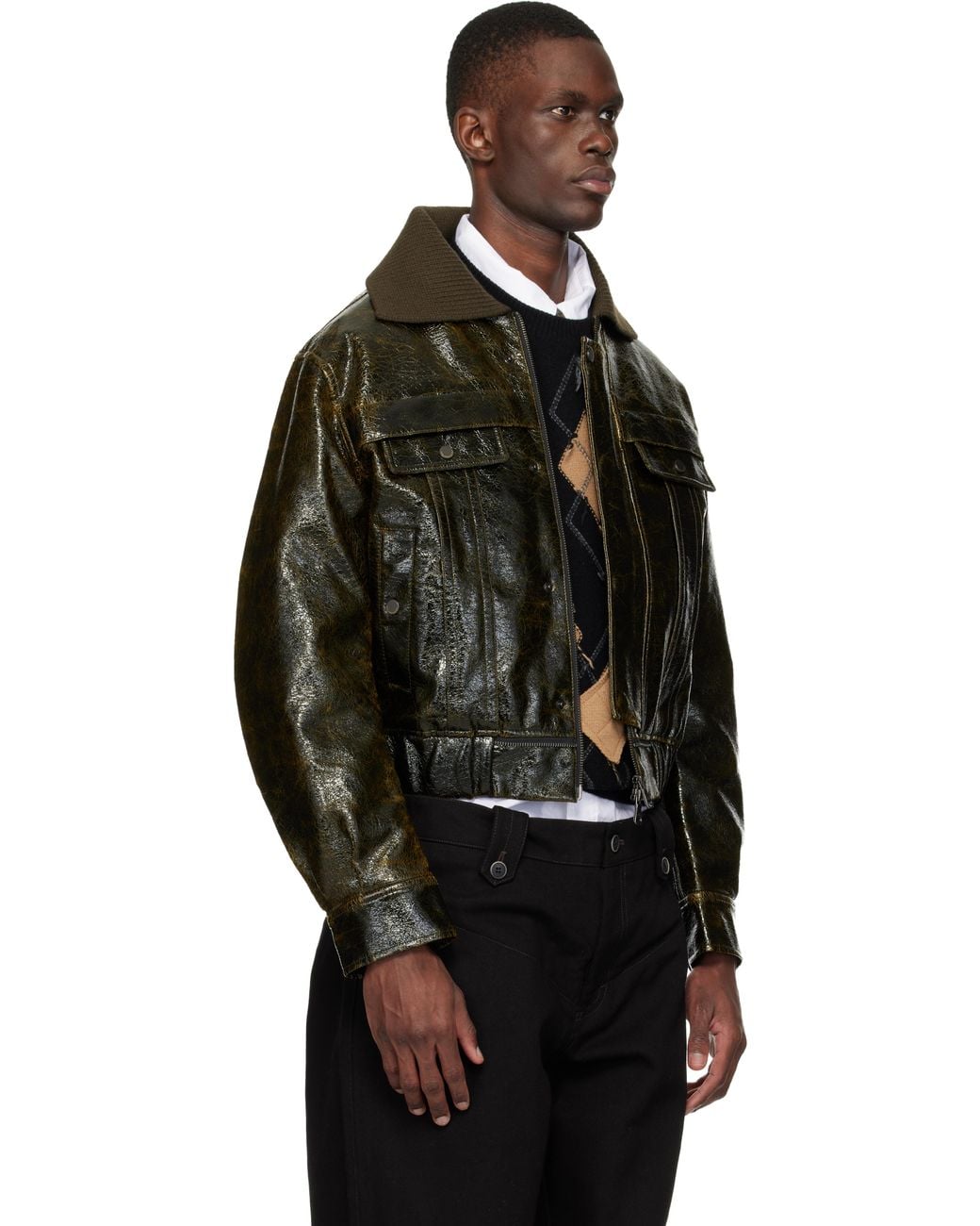 ANDERSSON BELL Black Khaki Ortega26 Faux-Leather Bomber Jacket for men