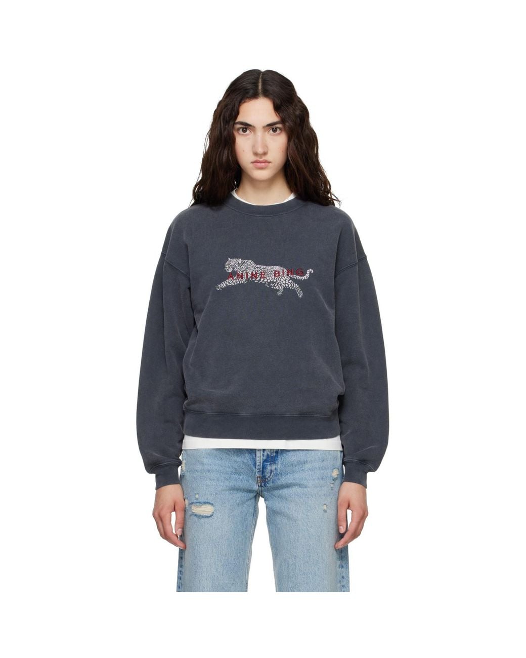 Anine Bing Blue Spencer Leopard Sweatshirt