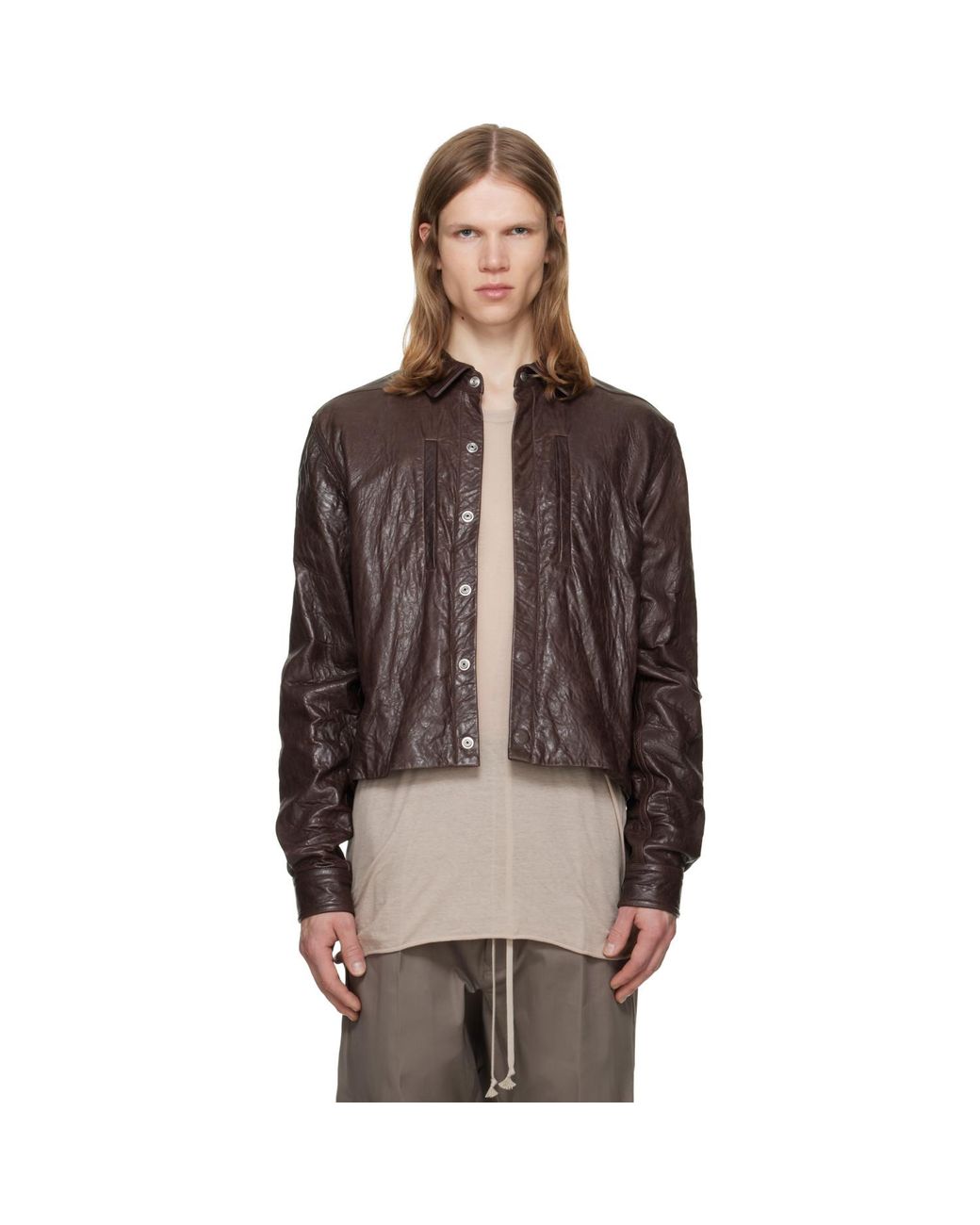 Rick Owens Brown Tower Alice Leather Jacket for men