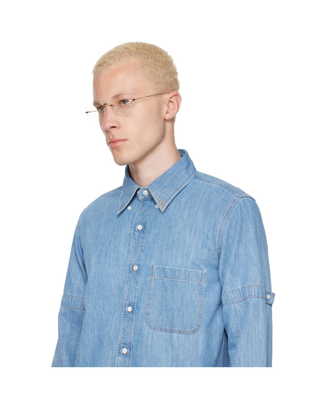 Thom Browne Metallic Titanium Rectangular Rimless Glasses for men