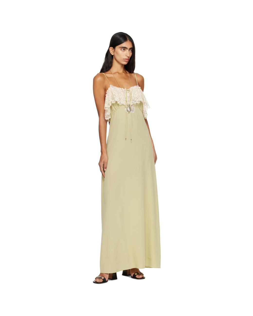 Chloé Metallic Crêpe De Chine & Lace Thin-Strap Maxi Dress