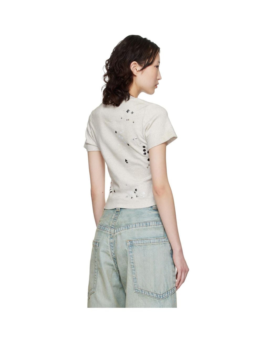 Maison Mihara Yasuhiro White Taupe Embellished Sticker Mini T-Shirt