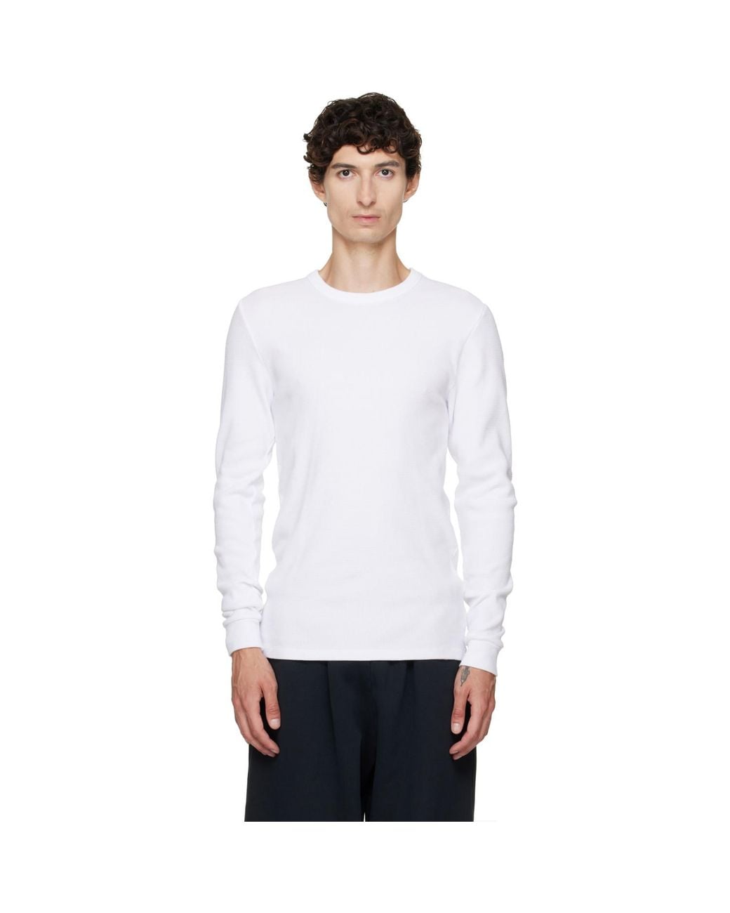 Les Tien White Thermal Fitted Long Sleeve T-Shirt for men