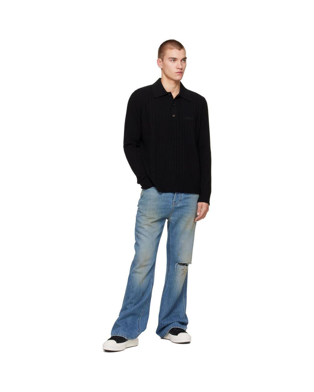 Amiri Black Soft Rib Knit Polo for men