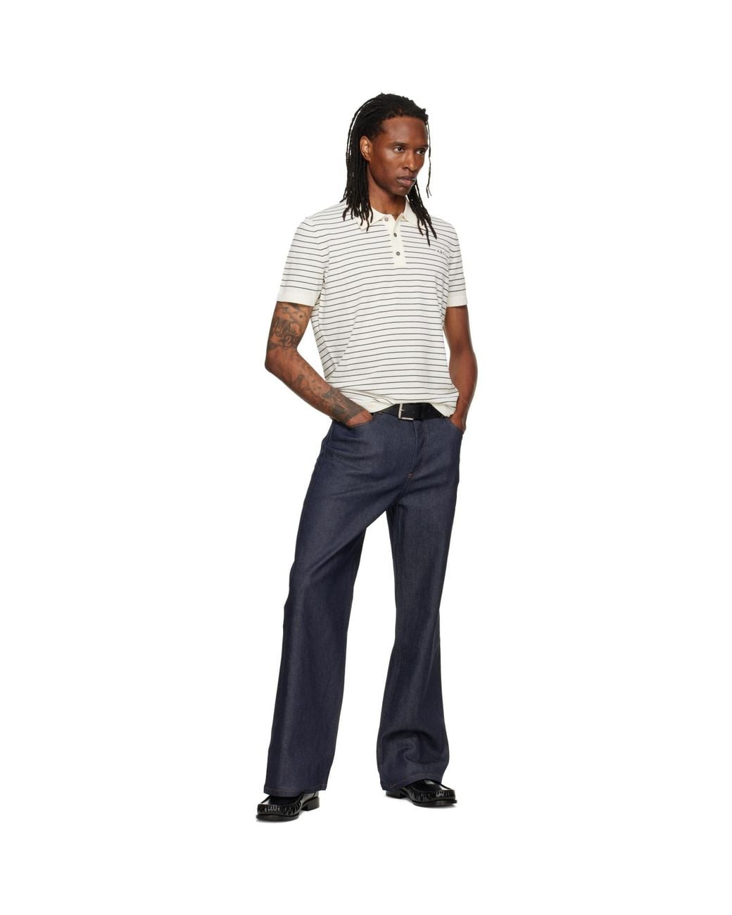 A.P.C. White Off- Fitted Striped Polo for men