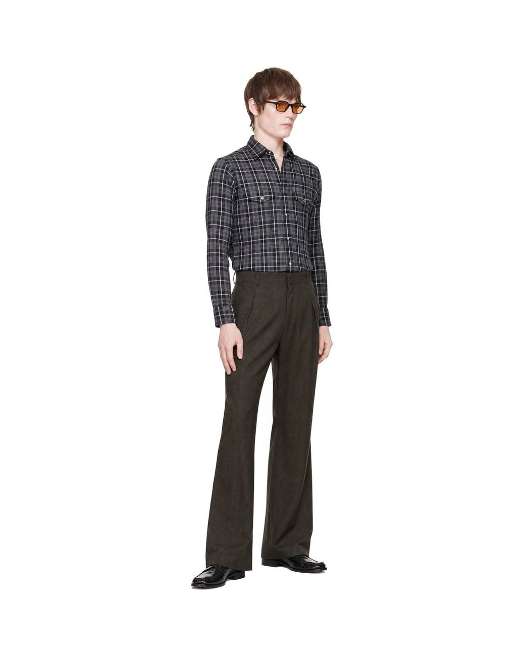 Tom Ford Black Grand Twill Check Western Shirt for men