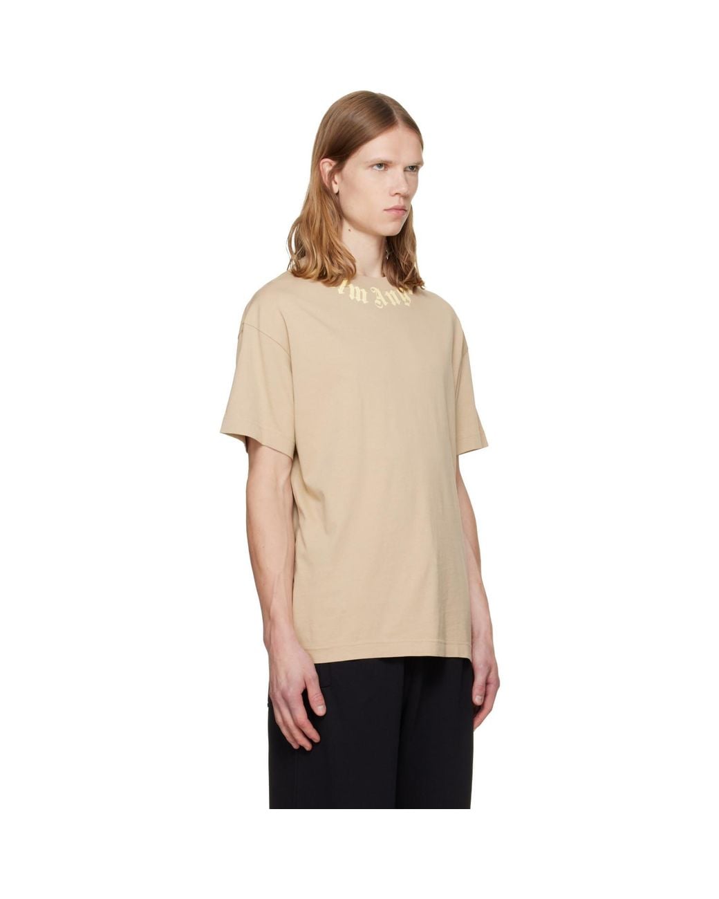Palm Angels Natural Neck Logo Regular T-Shirt for men