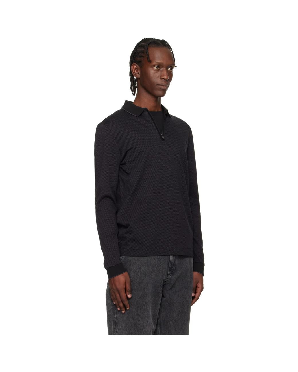 Boss Black Two-Tone Structure Mercerised-Cotton Polo for men