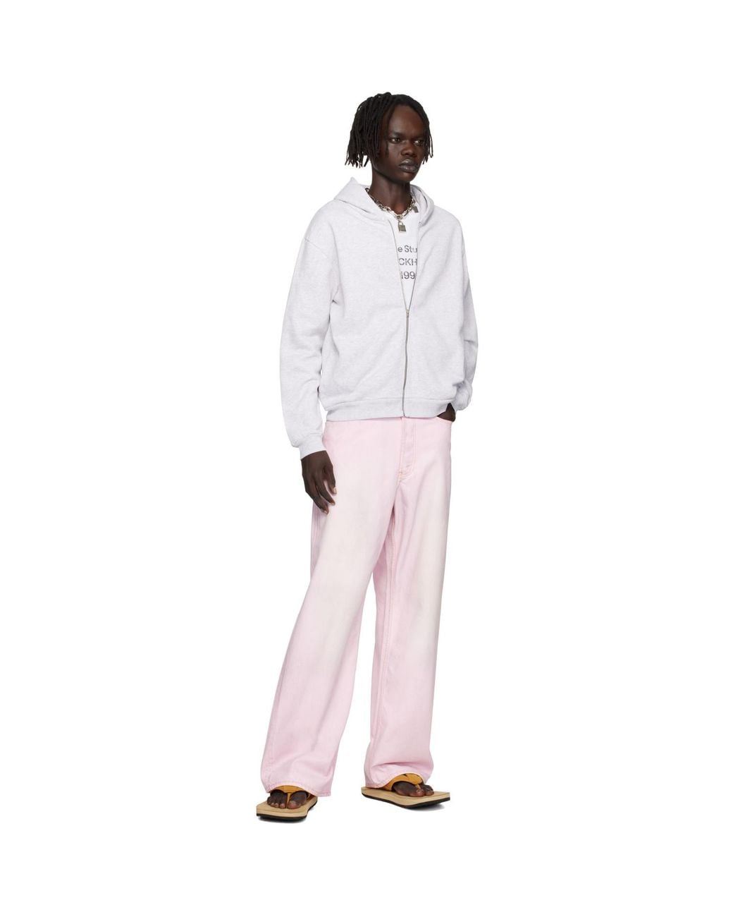Acne White Zipper Hoodie for men