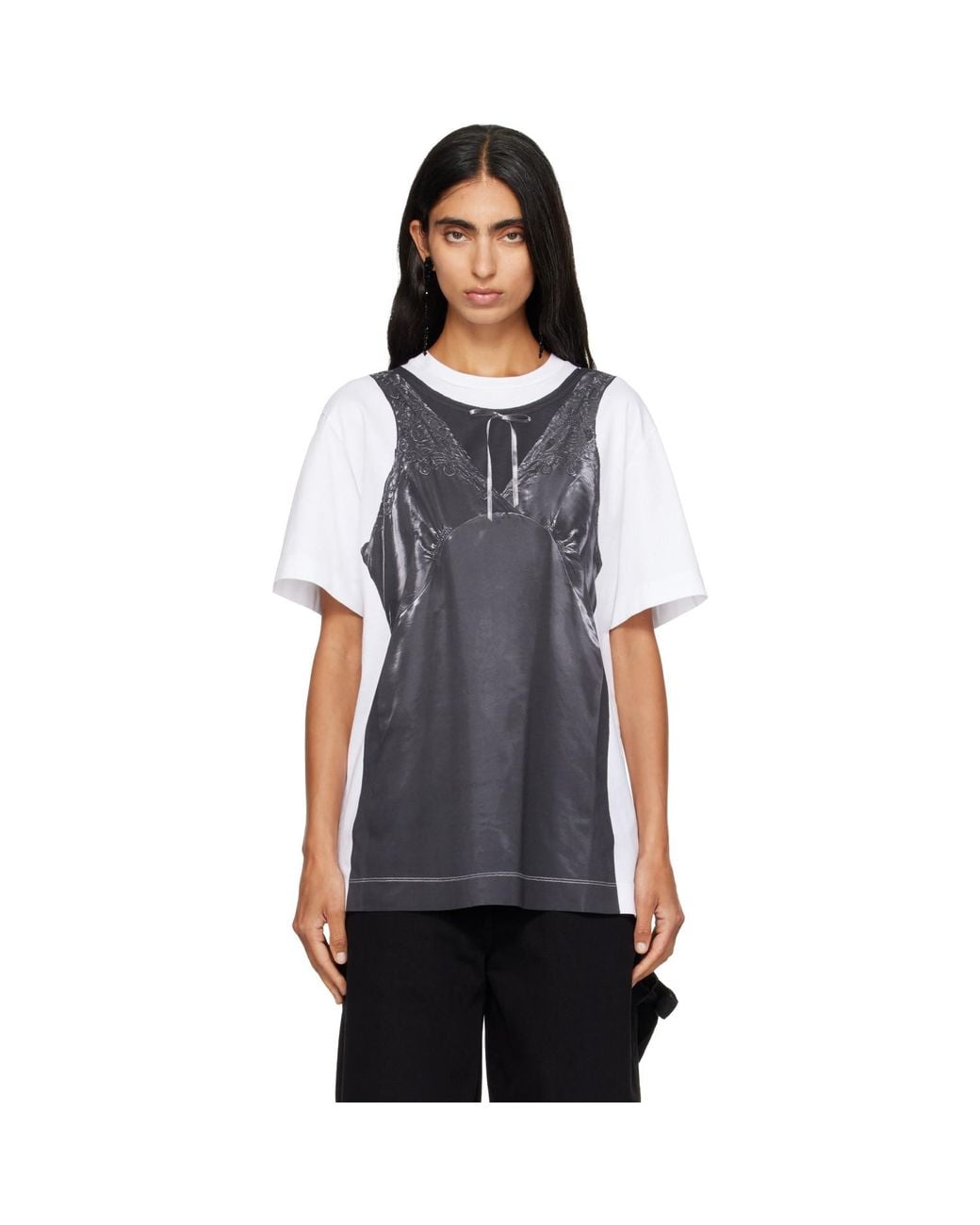 Simone Rocha Blue Patchwork Satin Trompe L'Oeil Print T-Shirt