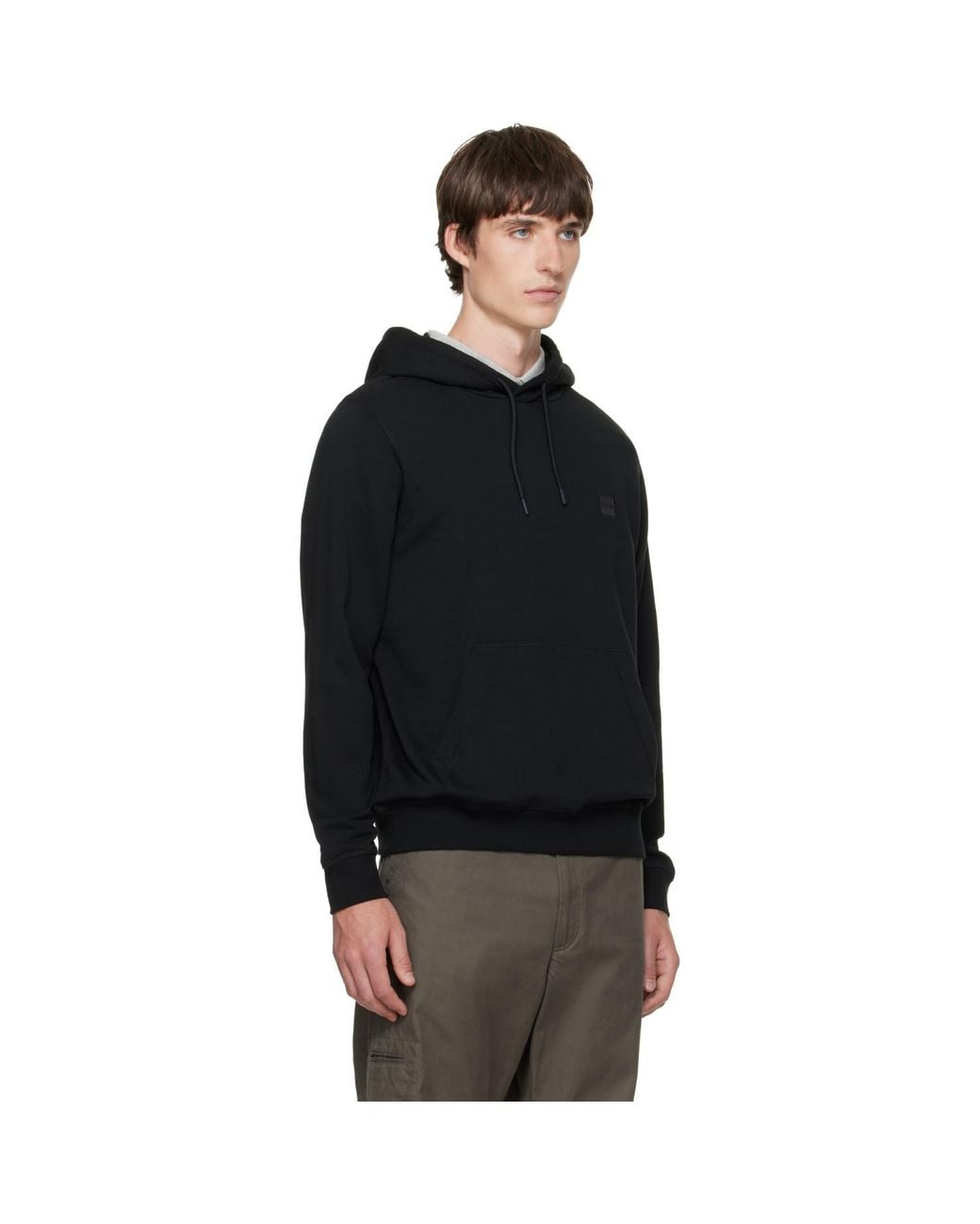 Boss Black Logo-Patch Cotton Terry Hoodie for men