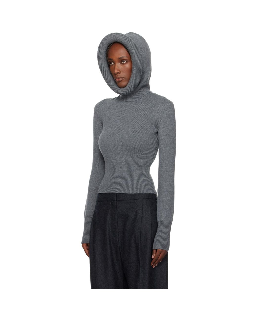 Alaïa Black Sculptural Hood Ribbed Knit Turtleneck