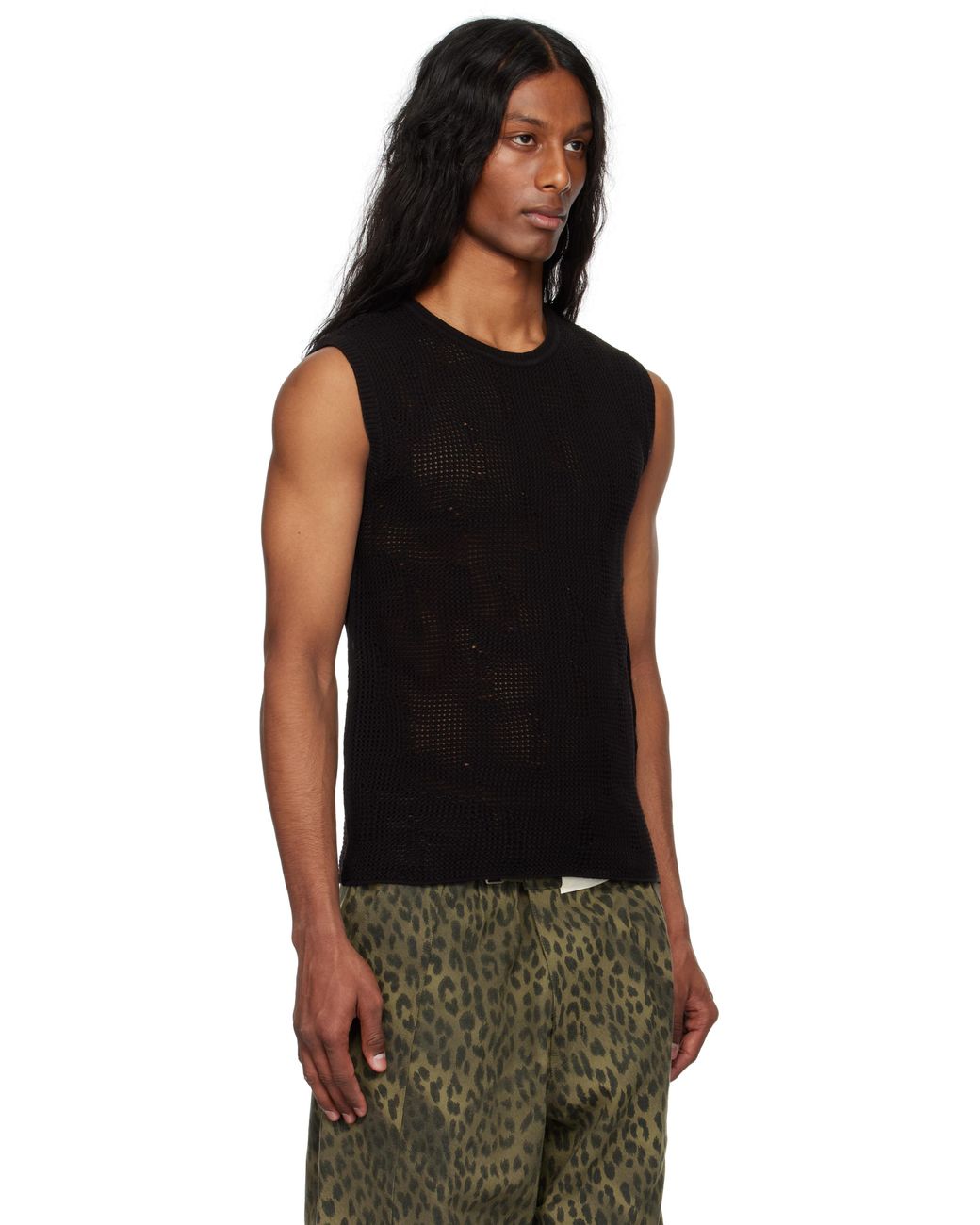 ANDERSSON BELL Net Damaged Sleeveless Tank Top in Black for